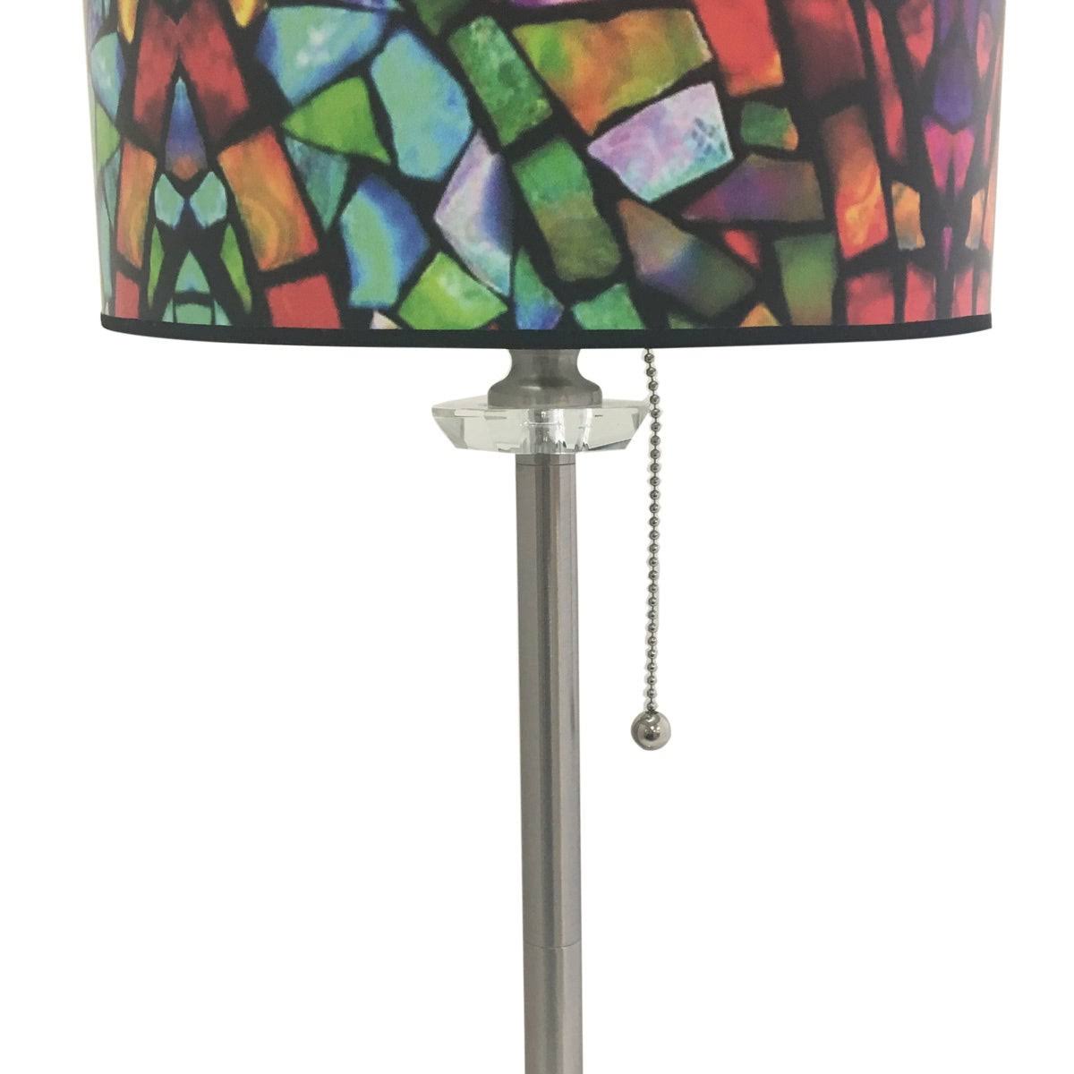 Brushed Nickel Lamp with Mosaic Stained Glass Lamp Shade, 2 Lights U443