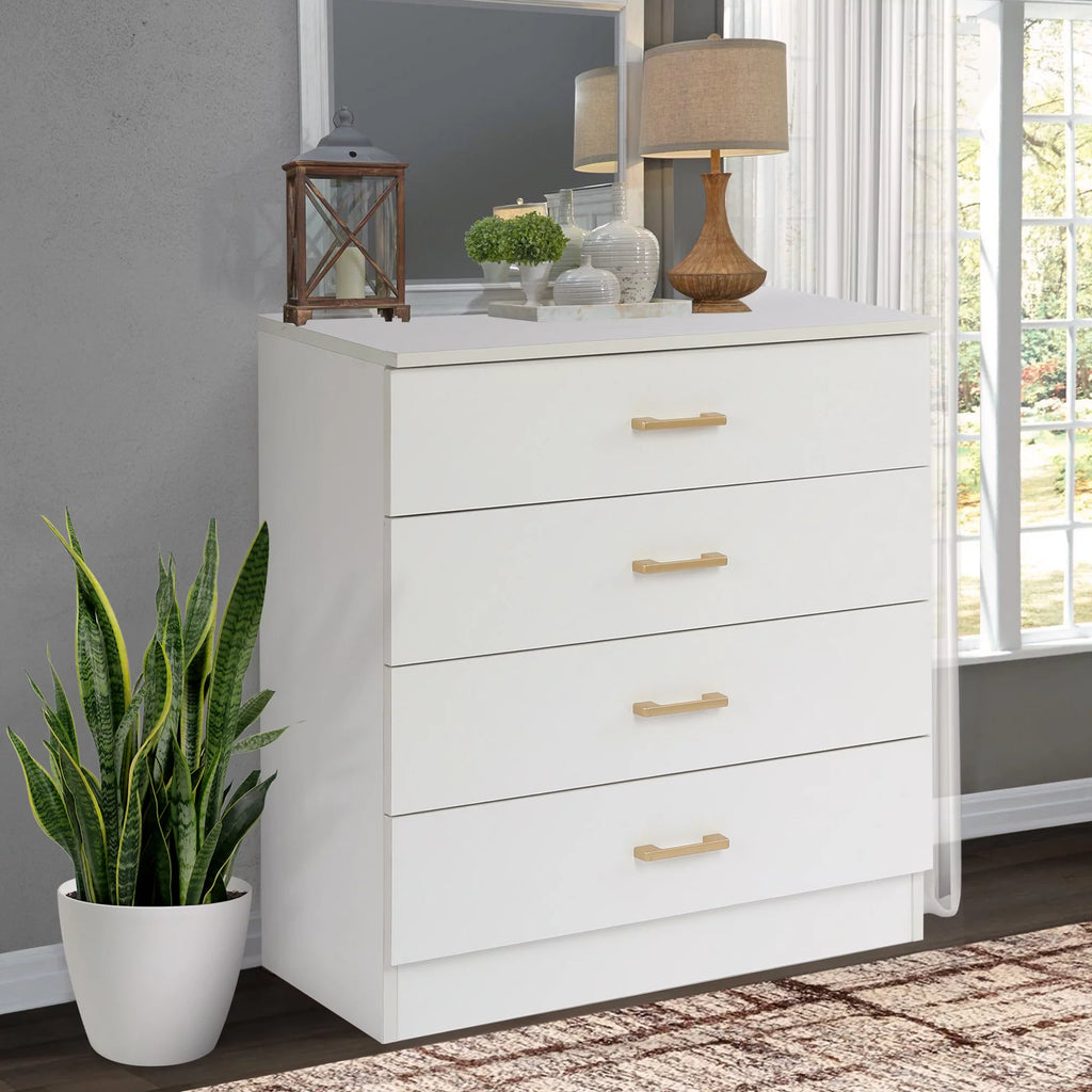 White 4-Drawer Wood Dresser N525