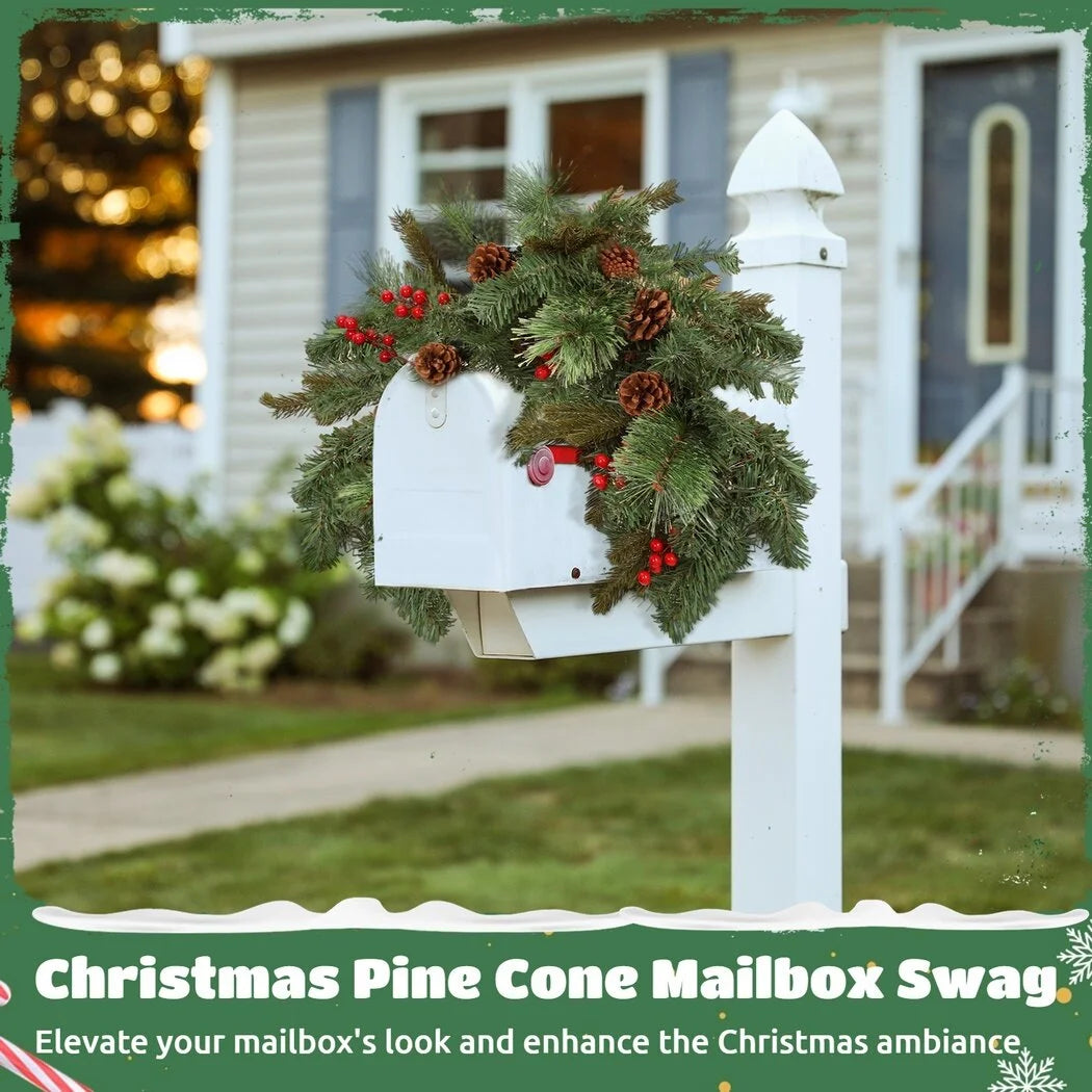 35" Artificial Pine Cone Mailbox Garland with Red Berry G118331