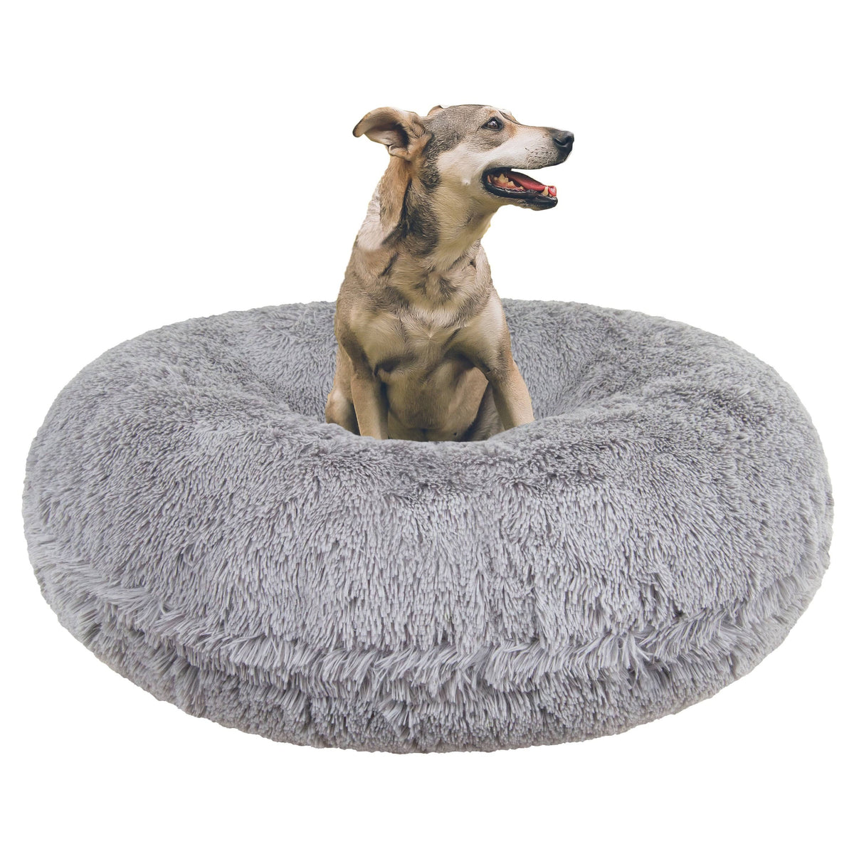 Siberian Grey Shag Faux Fur Bagel Pet Bed, Small - 30 inch A5004