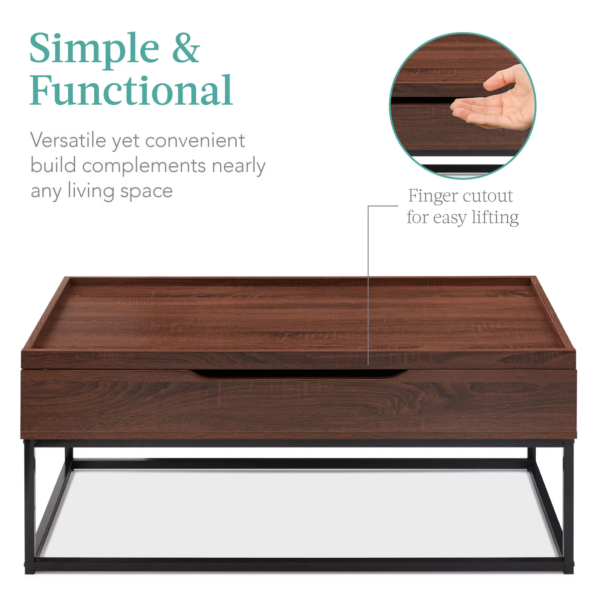 44in Lift Top Coffee Table with Tray Edge Tabletop P496425